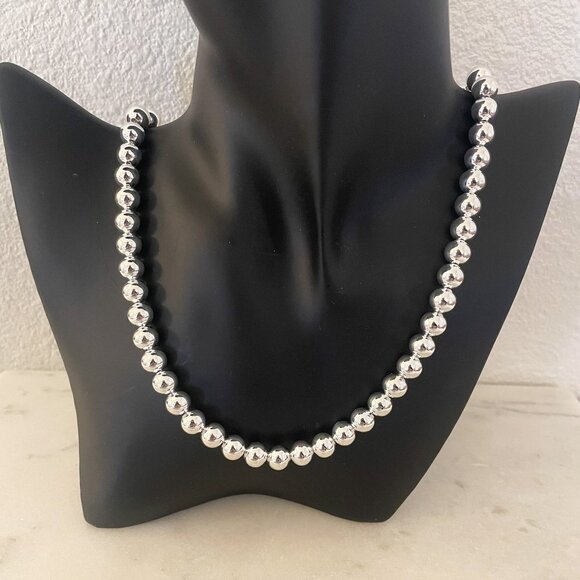 925 Sterling Silver Bead Necklace 8 MM Bead Necklace Ball Statement Necklace - Picture 3 of 4